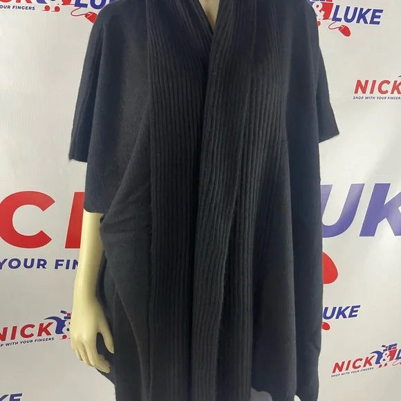 Naadam ladies sweater. Open front poncho with ribbed collar/ shawl