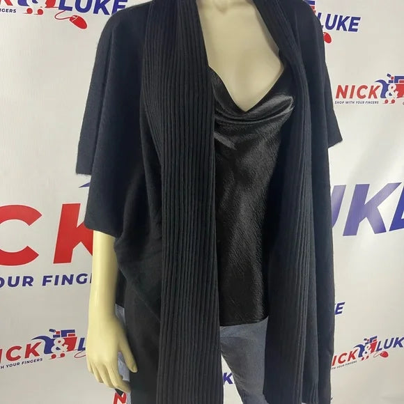 Naadam ladies sweater. Open front poncho with ribbed collar/ shawl