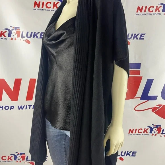 Naadam ladies sweater. Open front poncho with ribbed collar/ shawl