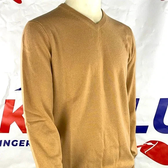 Naadam men’s V-neck sweater, Camel is the color. 100% cashmere