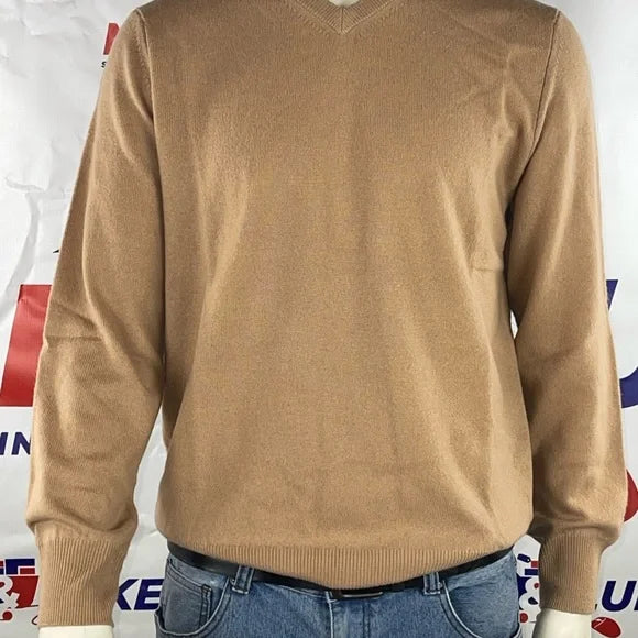 Naadam men’s V-neck sweater, Camel is the color. 100% cashmere