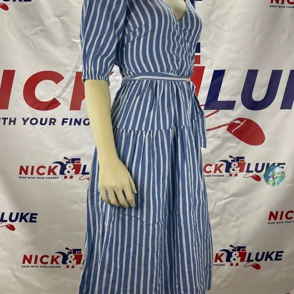 Old Navy MIDI Wrap Women’s Blue/White Stripe Dress. Elasticized cuffs