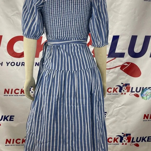 Old Navy MIDI Wrap Women’s Blue/White Stripe Dress. Elasticized cuffs