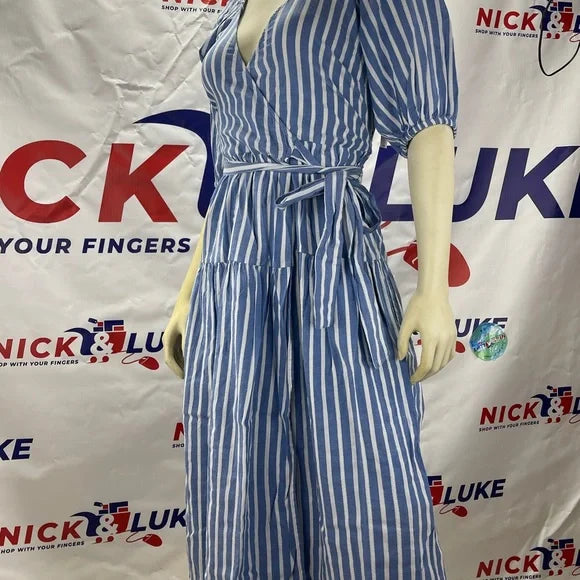 Old Navy MIDI Wrap Women’s Blue/White Stripe Dress. Elasticized cuffs