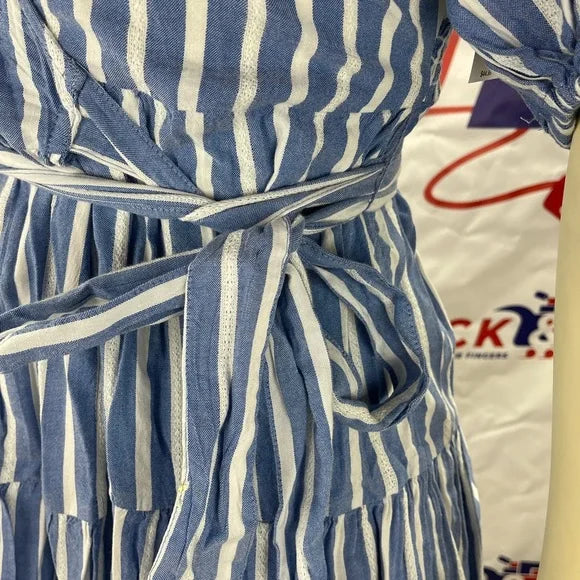 Old Navy MIDI Wrap Women’s Blue/White Stripe Dress. Elasticized cuffs