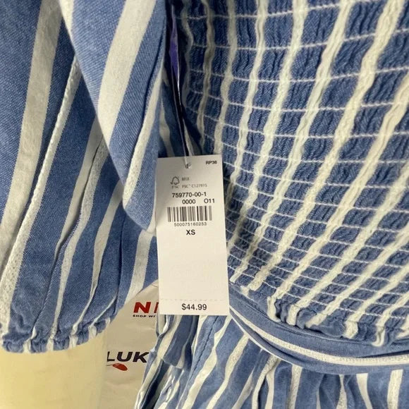 Old Navy MIDI Wrap Women’s Blue/White Stripe Dress. Elasticized cuffs
