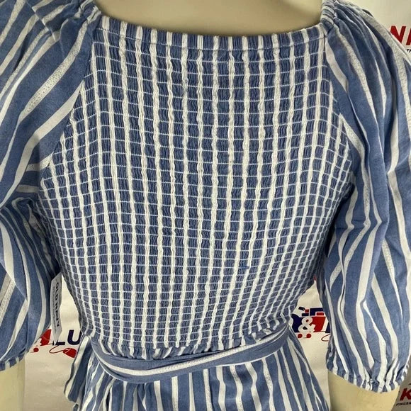Old Navy MIDI Wrap Women’s Blue/White Stripe Dress. Elasticized cuffs
