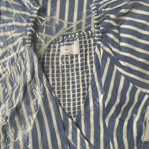 Old Navy MIDI Wrap Women’s Blue/White Stripe Dress. Elasticized cuffs