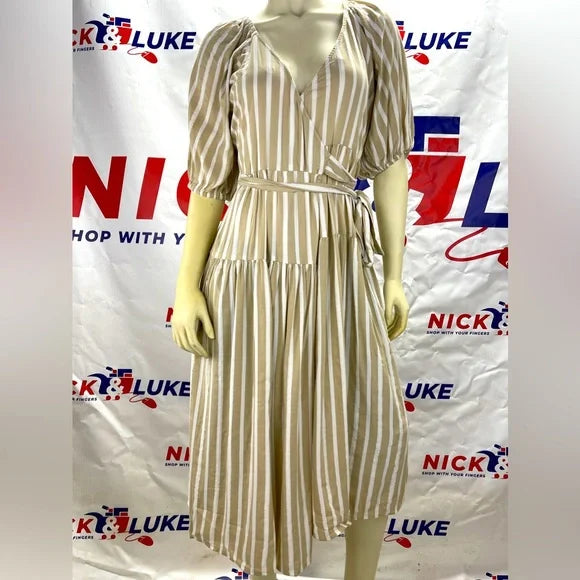 Waist defined stripe tie belt midi wrap dress by Old Navy