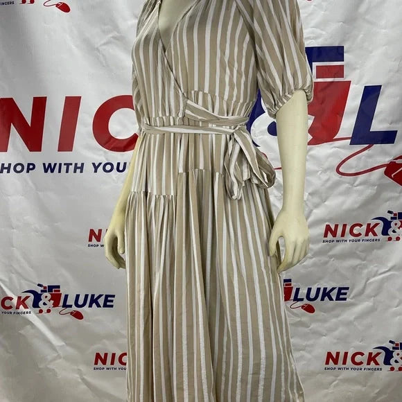 Waist defined stripe tie belt midi wrap dress by Old Navy